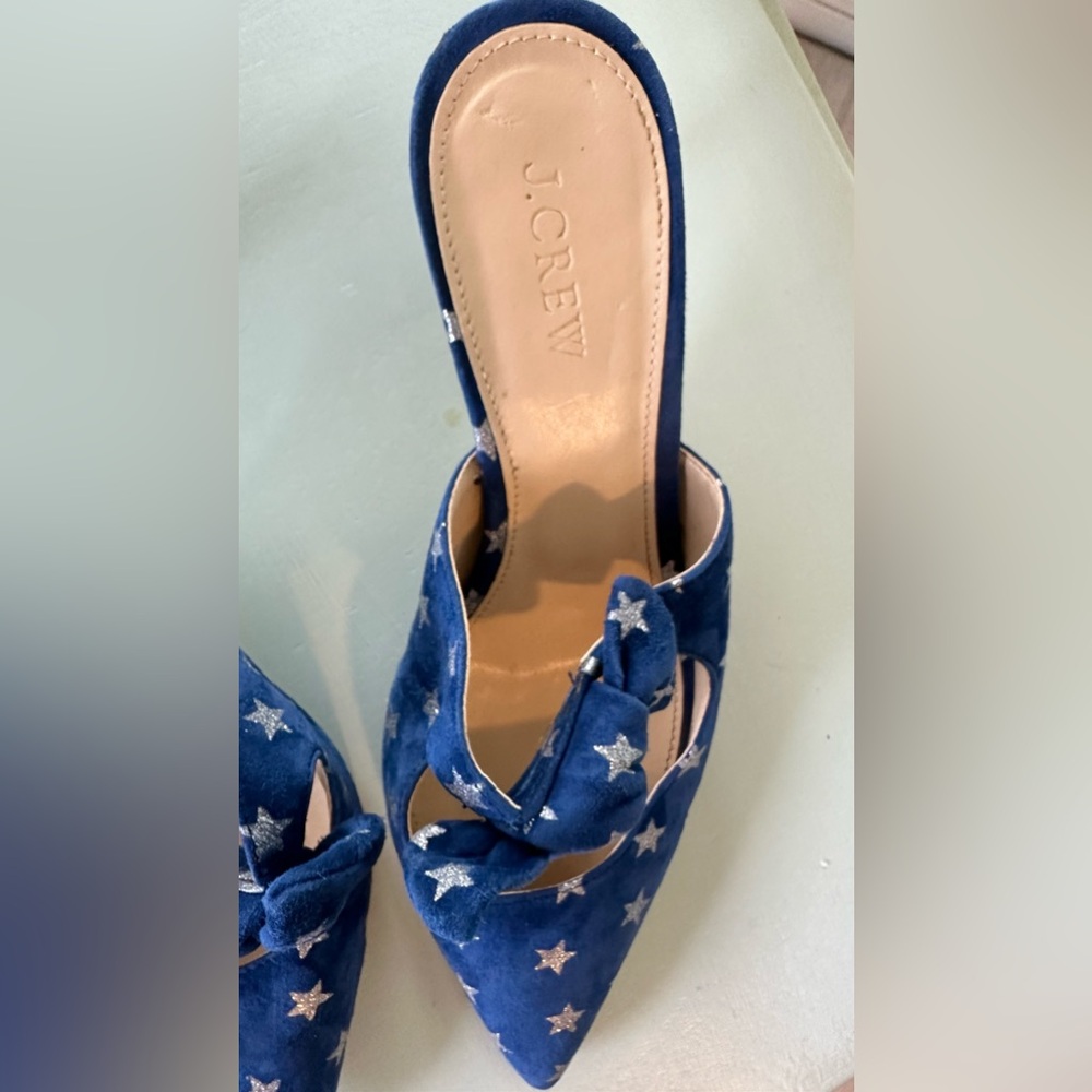 J. Crew Blue Star-Print Pointed Toe Knot Mules - Picture 6 of 12